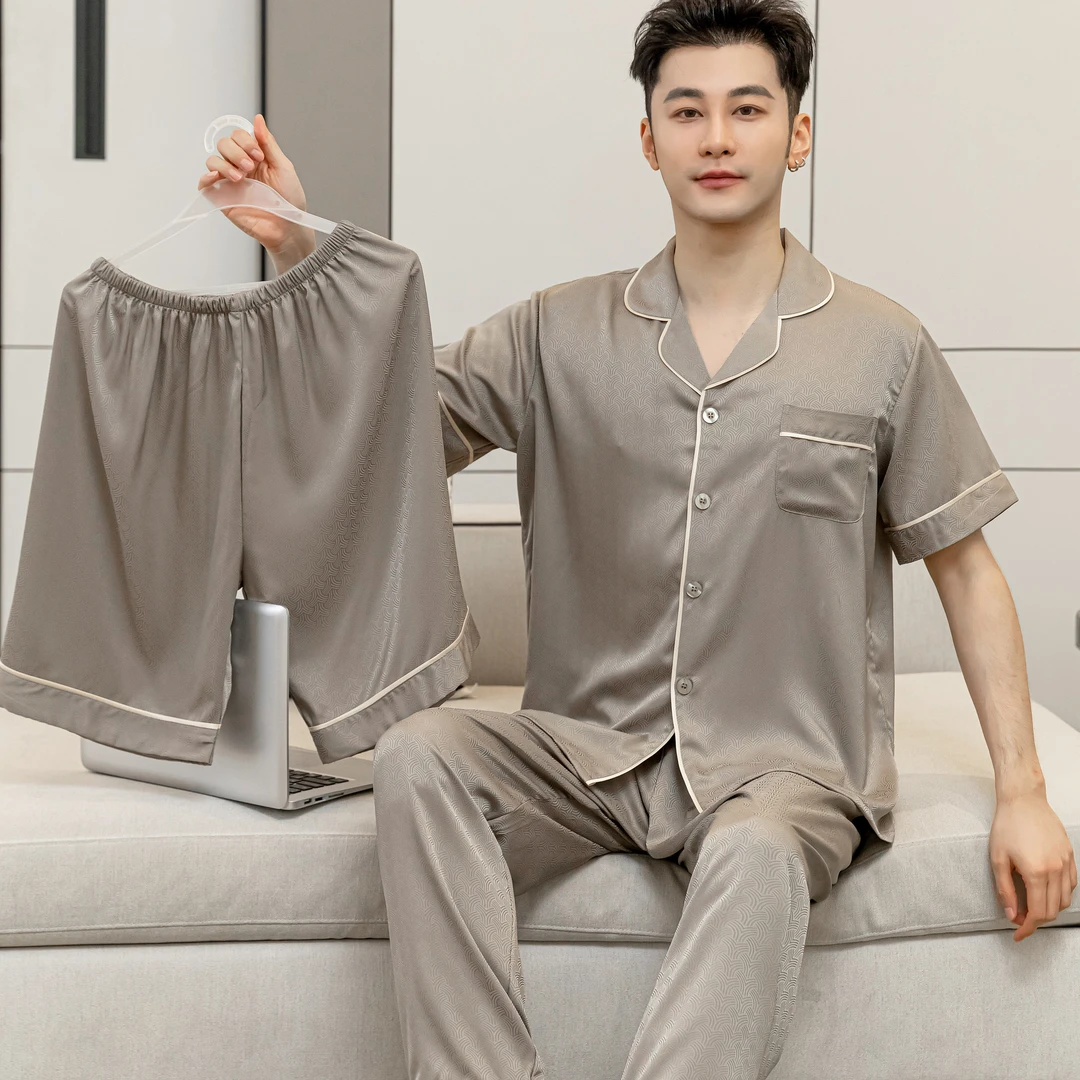 （三件套）春秋新款男士高档睡衣高质量夏季舒适高级感家居服套装