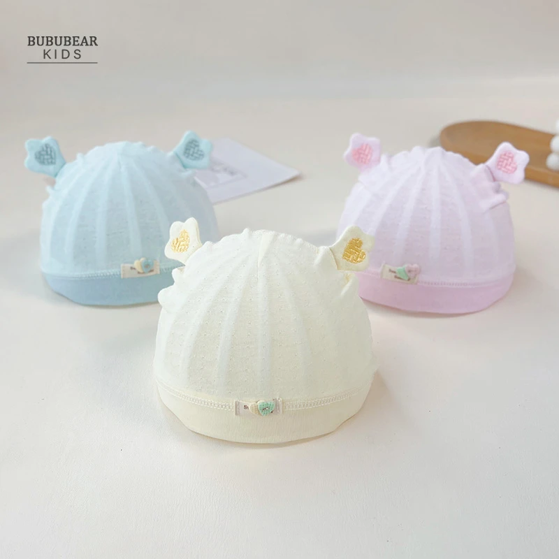 新生婴儿帽子夏季薄款透气套头帽初生宝宝夏天可爱护囟门帽胎帽男
