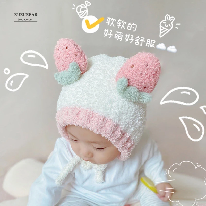 宝宝帽子秋冬季可爱超萌珊瑚绒套头帽婴儿幼儿冬天保暖护耳毛绒帽