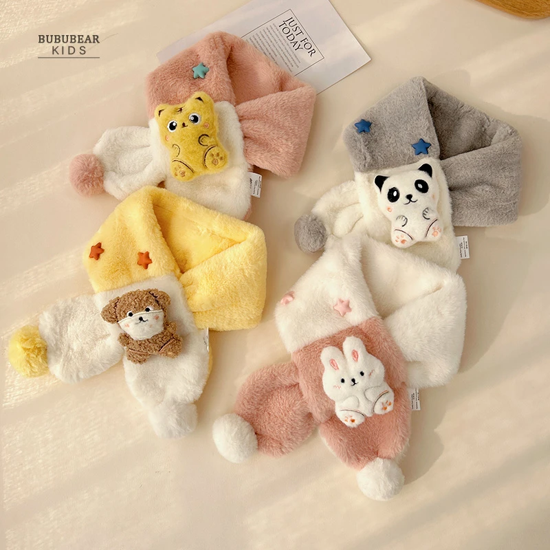 儿童围巾秋冬季可爱超萌毛绒围脖男女宝宝冬天加厚保暖婴幼儿脖套