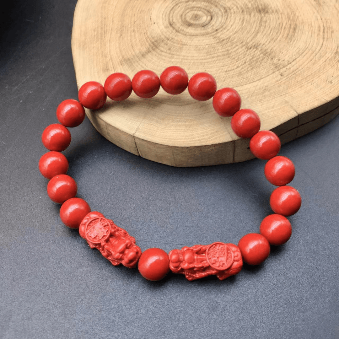 含辰砂工艺品HA015-朱砂红砂精美雕刻双皮丘带隔珠单圈手串8mm