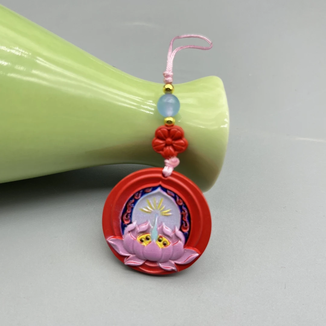 含辰砂工艺品HC130 红色彩绘莲花手机挂钥匙扣