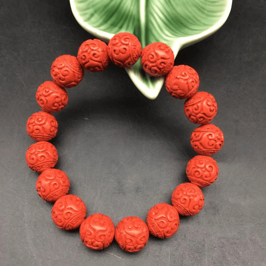含辰砂工艺品HA060-朱砂红砂雕刻回纹珠单圈手串12mm