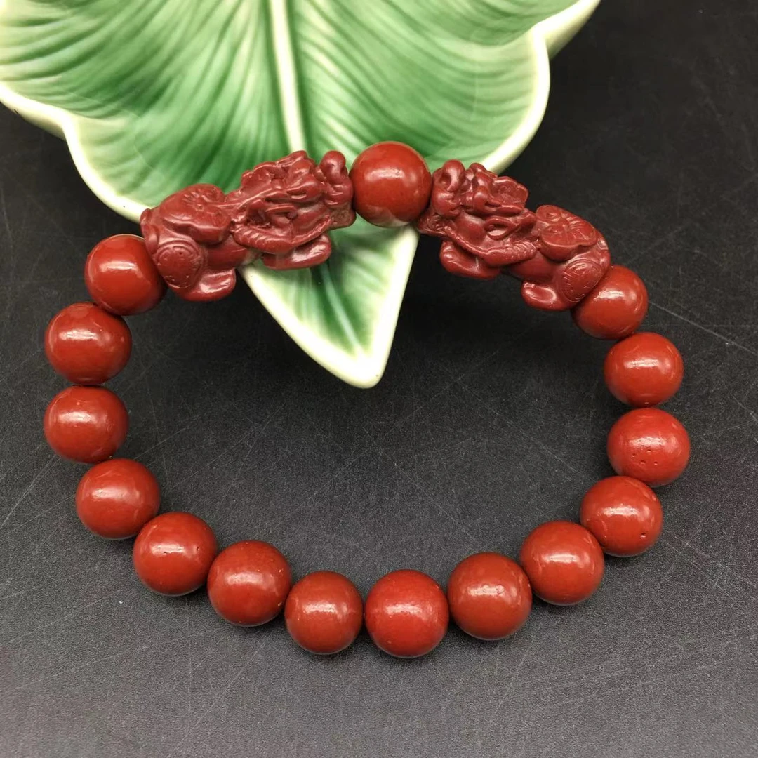 含辰砂工艺品ZA017-紫色雕刻双貔貅带隔珠手串10mm-多样性发货