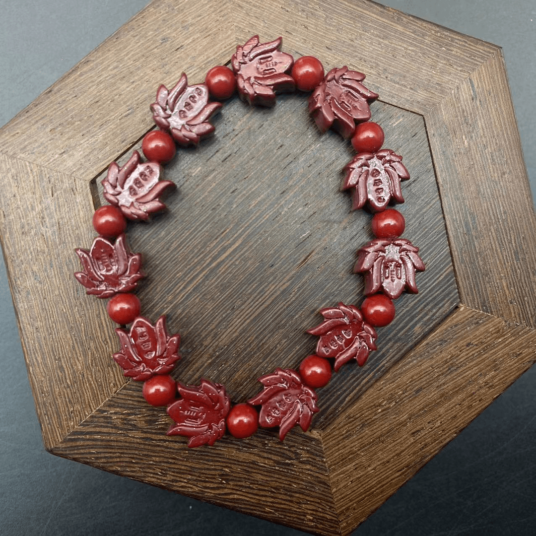 含辰砂工艺品ZA043 朱砂紫金砂莲花牌单隔珠单圈手串