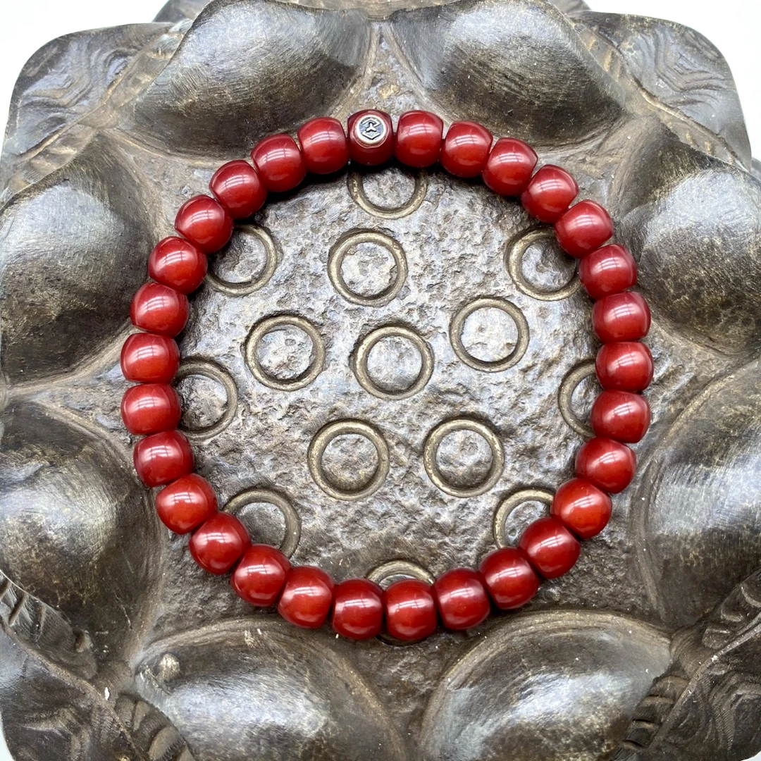 子鈺出品银标古法朱供菩提根87鼓珠直切