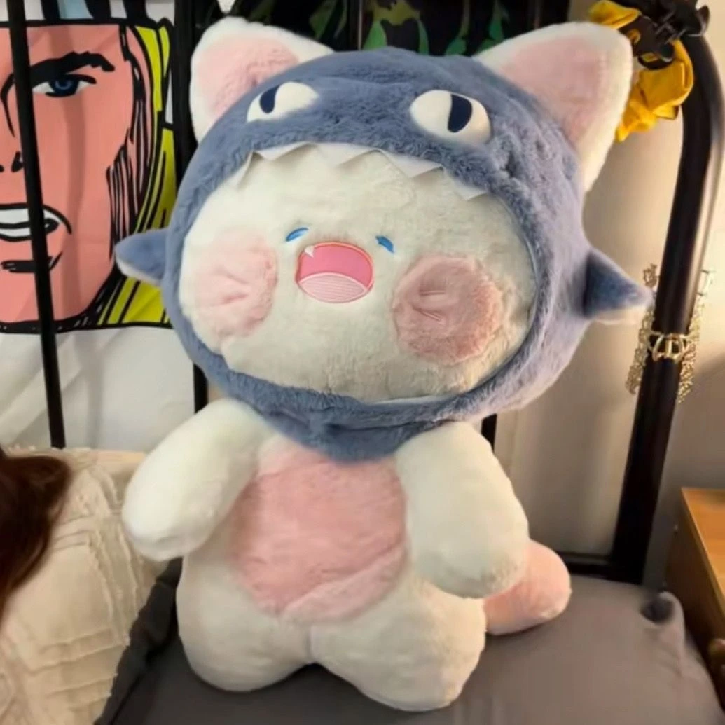 鲨鱼猫毛绒玩具公仔床上陪睡抱枕萌猫生日礼物布娃娃可爱猫猫玩偶