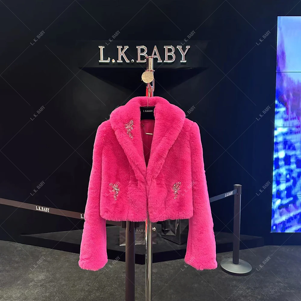 【L.K.BABY】娇艳欲滴  高定时髦芭比亮钻元素水绒毛呢短外套