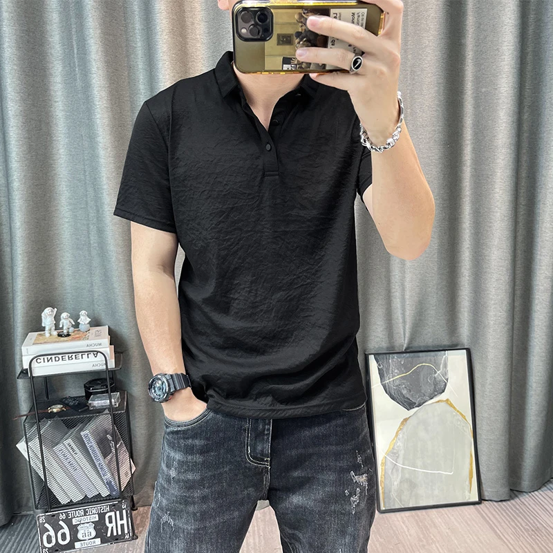 纯色polo衫男士2025夏季新款净版简约商务休闲男装薄款修身保罗衫