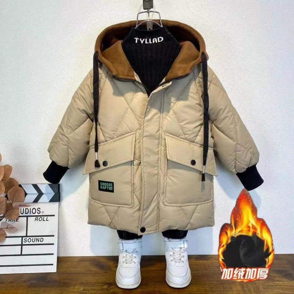 【双12活动】男童棉服冬款高档加棉加绒加厚外套中大童中长款连帽