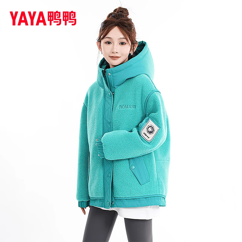 鸭鸭羽绒服女短款2025冬季新品宽松韩系拼接加厚保暖外套