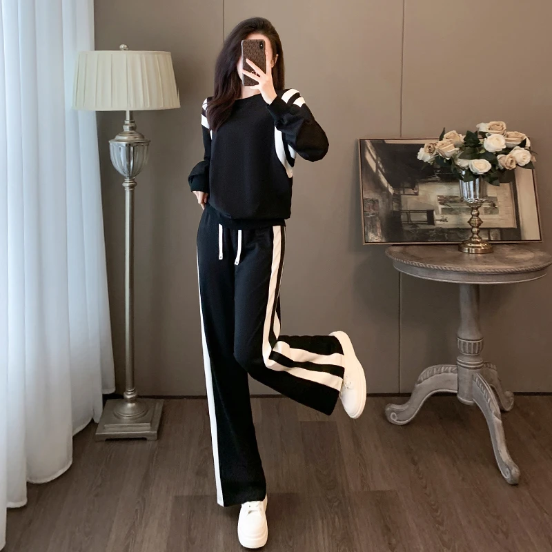 2025年秋冬新款气质显瘦撞色拼接套装女士时尚休闲显瘦减龄两件套