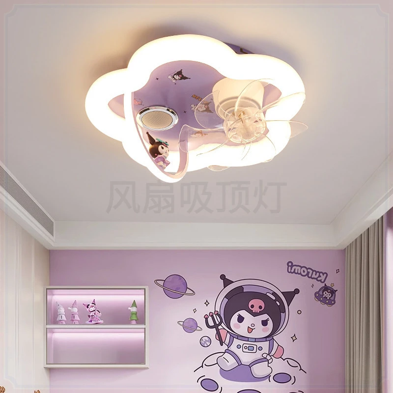 儿童房光谱男孩卧室灯卡通宇航员风扇360女孩智能摇头变频吸顶灯