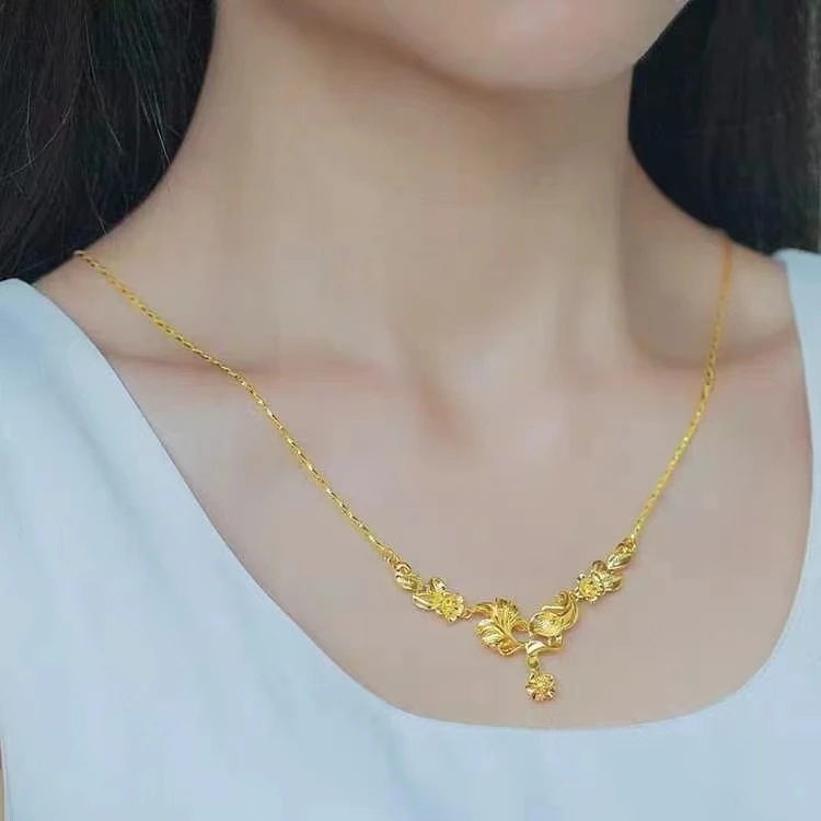 铜合金吊坠 花朵项链女吊坠镀仿真金色新娘结婚三金婚庆套链首饰