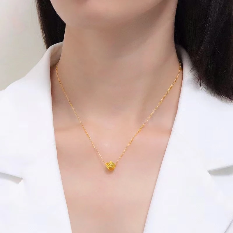 铜合金吊坠 轻奢小众转运珠项链女仿真黄金色锁骨链坠链素款百搭