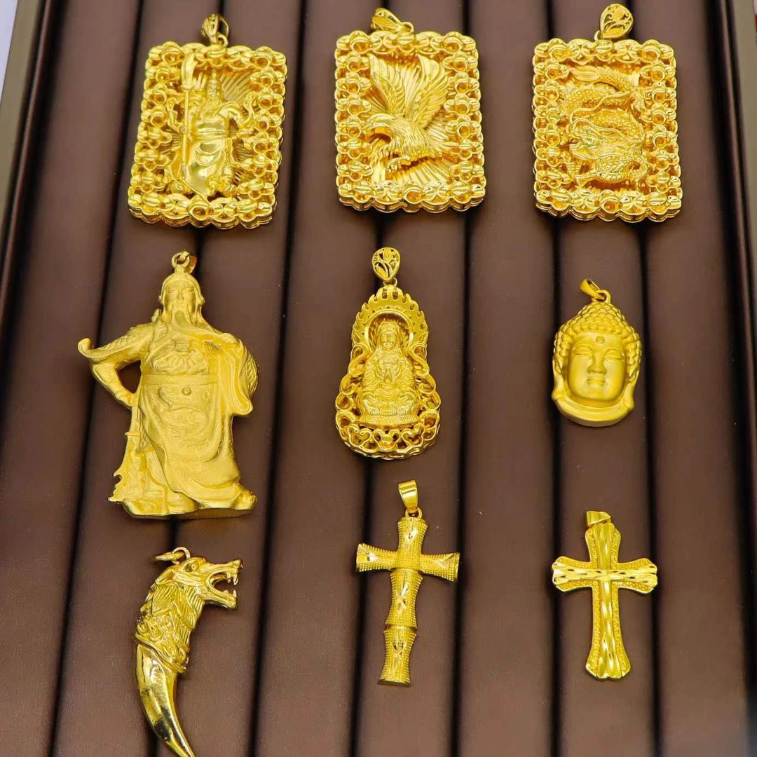 铜合金吊坠 金色吊坠男士观音头牌仿真金色十字架关公吊坠首饰品