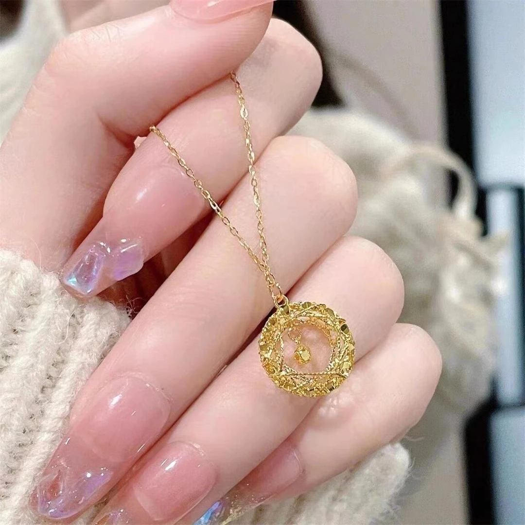 铜合金吊坠 古法金织梦网铃铛项链女款潮新款莫比乌斯花环锁骨链