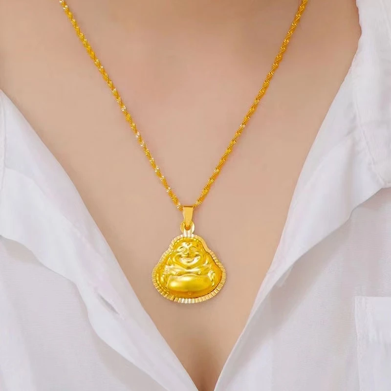 铜合金吊坠 仿真金色女弥勒佛项链轻奢小众锁骨链素款精致首饰品