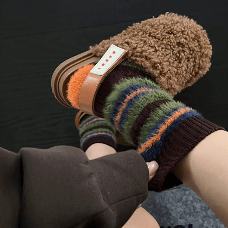 冬季毛线彩色袜ins韩版粗线条纹拼色撞色美秋冬保暖女中筒袜袜子