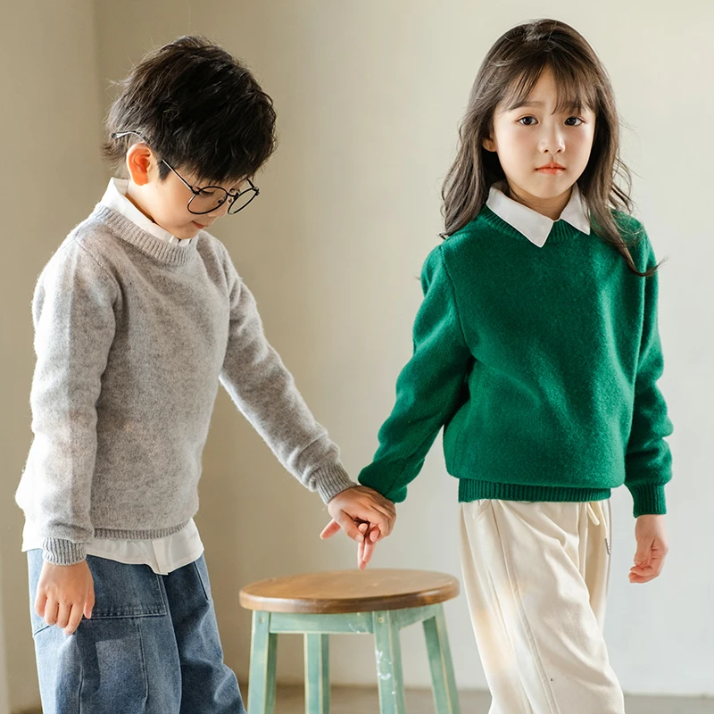 【双股加厚圆领】儿童100%羊毛衫 男女童毛衣圆领加厚保暖