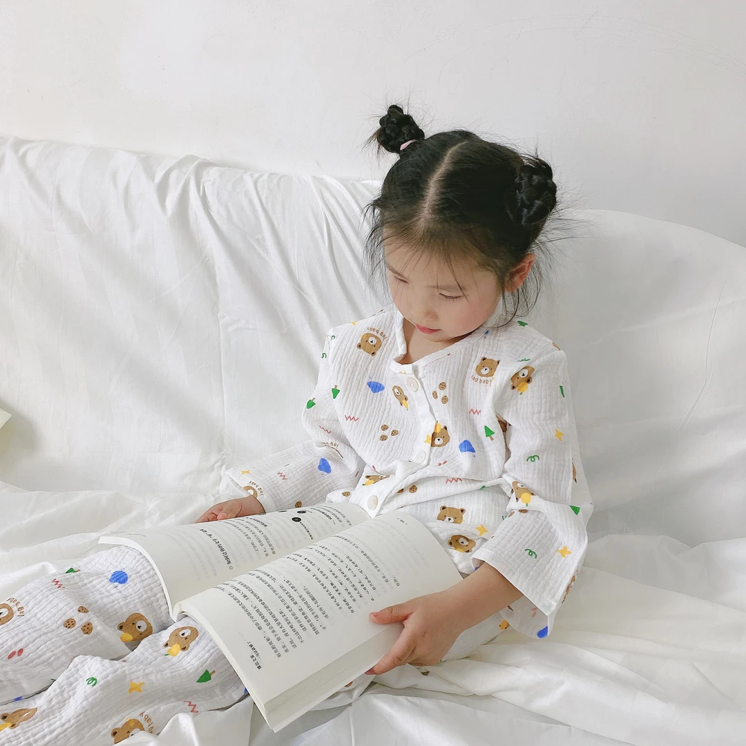【宝宝款】棉纱柔软透气可爱睡衣家居服套装四季春夏新款双层纱亲肤