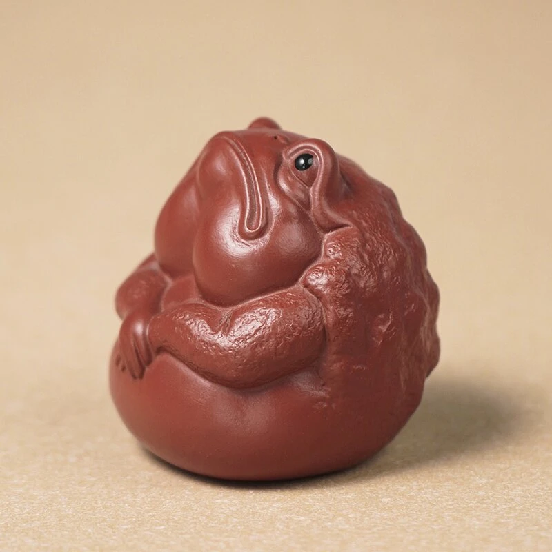 紫砂大红袍三足金蟾茶宠茶道创意茶玩全手工钱多多茶宠把玩