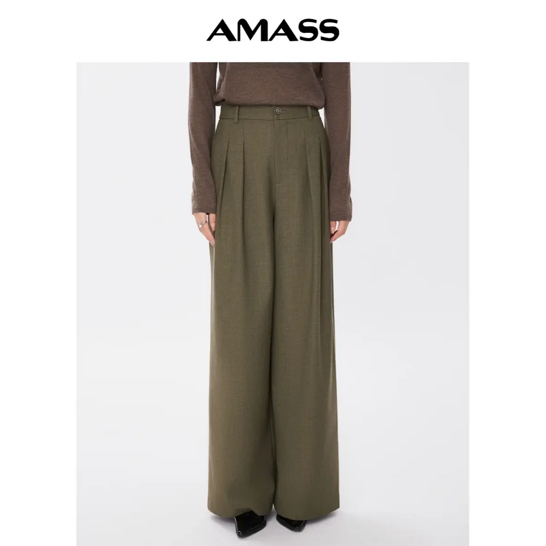 AMASS/阿玛施商场同款高腰时尚显瘦碎花蓝色印花阔腿裤5100461