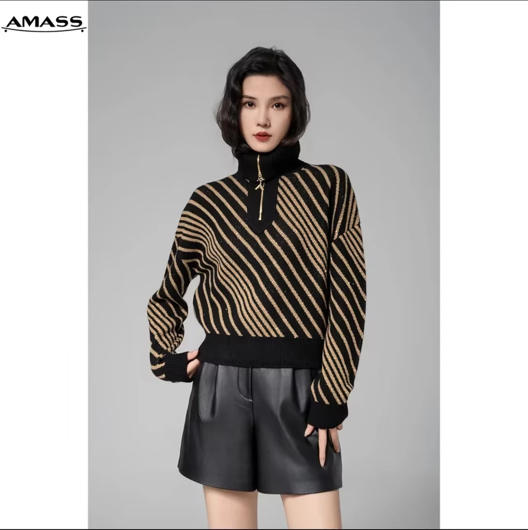 AMASS/阿玛施新款秋冬轻奢时尚百搭长袖高领毛毛衣针织衫5399666