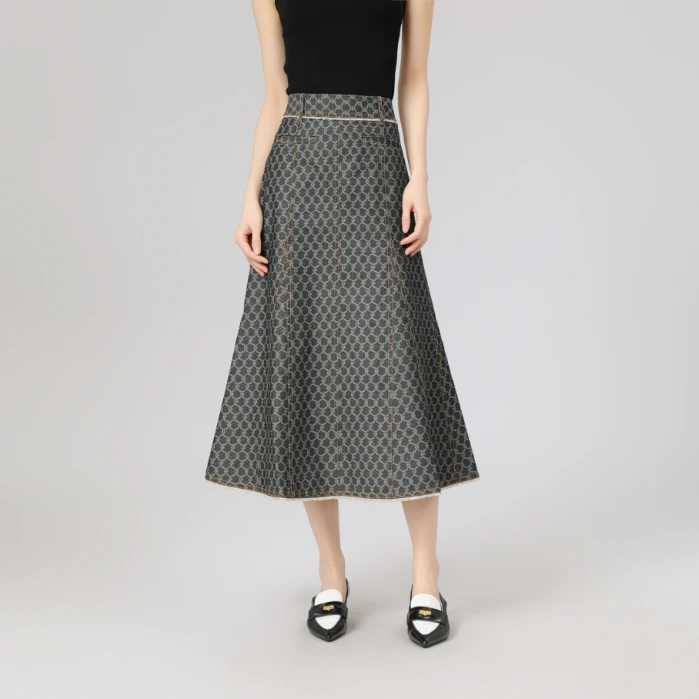 AMASS/阿玛施25年新款百搭中高腰半身裙黑色气质百褶格子裙520003