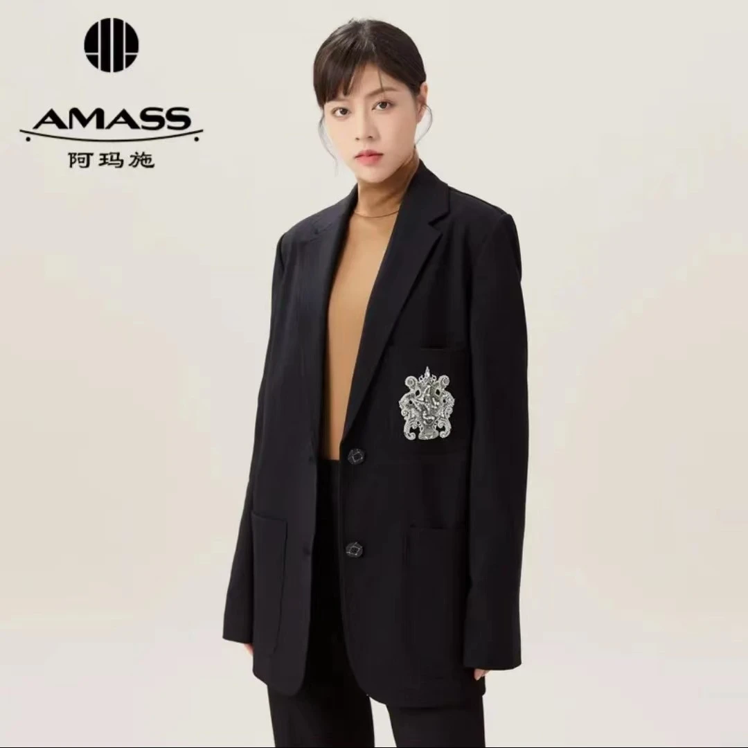 AMASS/阿玛施新款中长款西装招牌面料外套女时尚5400587经典通勤
