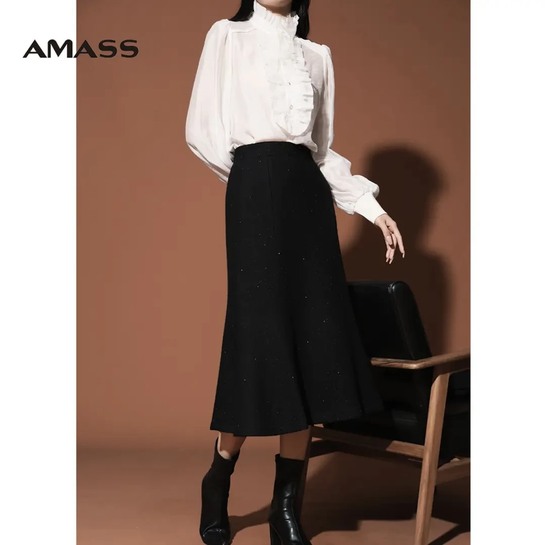 AMASS/阿玛施秋冬新款气质法式鱼尾丝绒裙复古时尚半身裙5200404