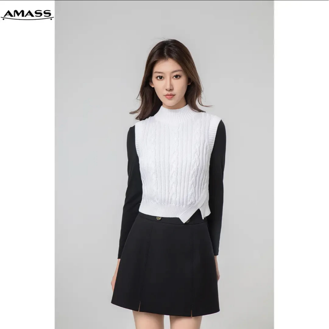 AMASS/阿玛施新款四季可穿短款无袖针织时尚造型马甲背心5399380