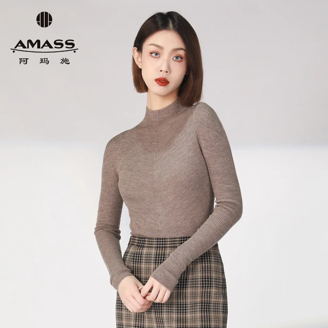 AMASS/阿玛施灰色针织新款半高领百搭修身无缝时尚上衣5399012