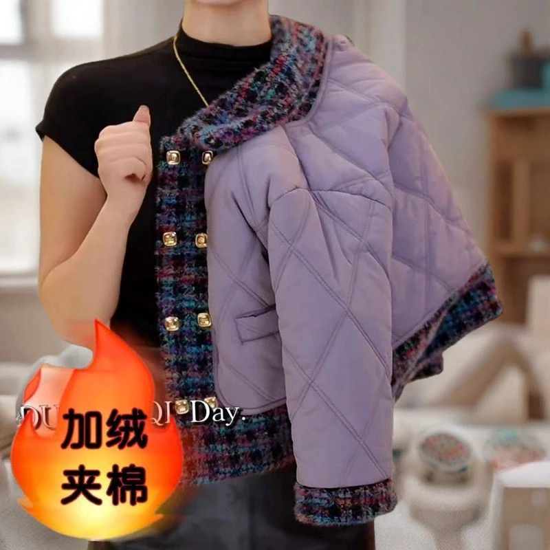 2024女童冬季新款韩系时尚爆款小香风夹棉加厚外套百搭棉衣洋气潮