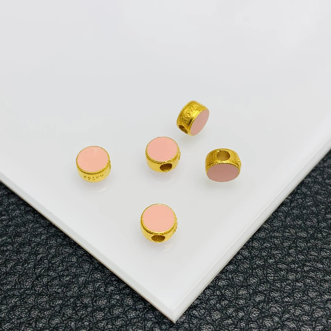YZ2587-18K金珐琅圆形5mm粉色配件-JPF