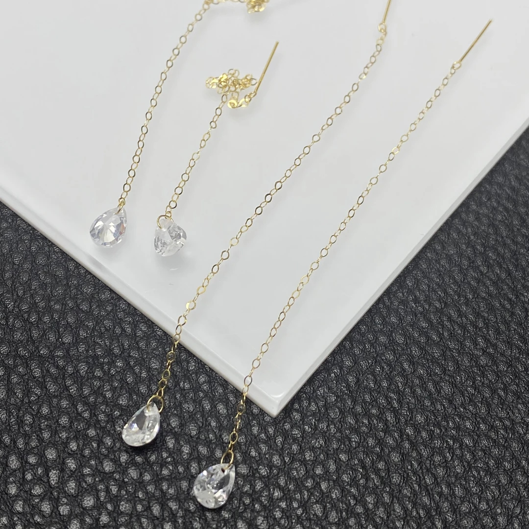 【合成/培育】YZ3107-处理18K金锆石水滴耳线-JS(多样性发其一)