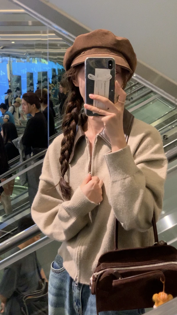 在韩- 「腔调开挂」 韩国拼接拉链毛衣女