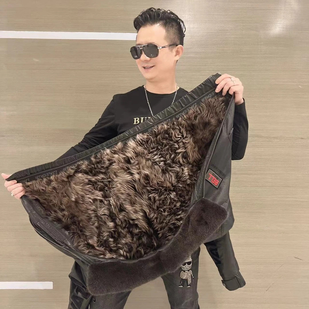 HRJS.HREY/亨利杰森头层牛皮皮毛一体可脱卸内胆升级版飞行服2193