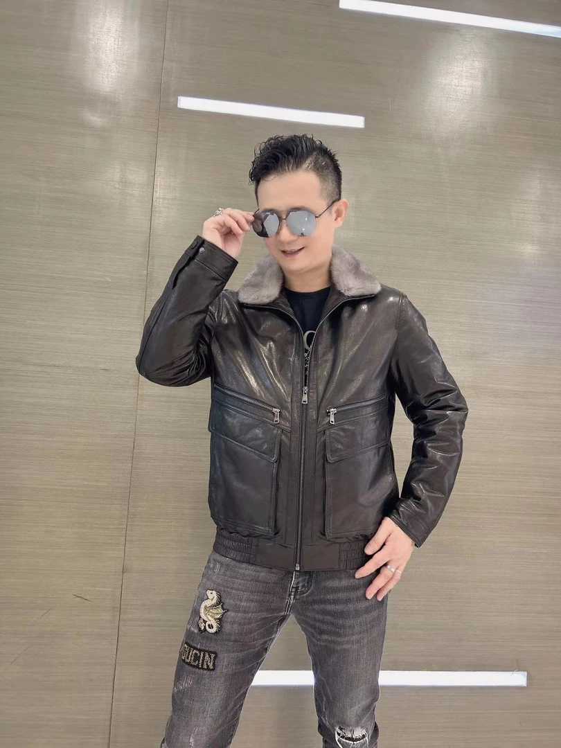HRJS.HREY/亨利杰森头层山羊皮鹅绒内胆冬季保暖夹克山羊皮男装