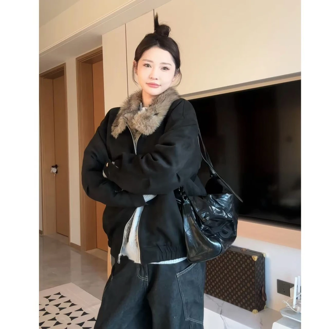 冬季双面穿座山雕仿水貂毛男女同款短款加厚保暖时尚百搭翻领外套