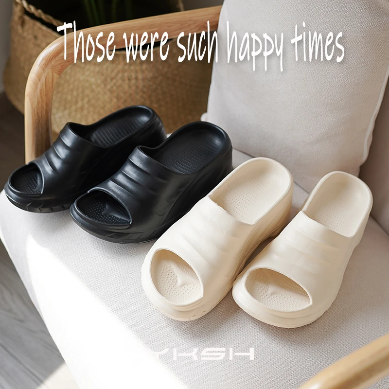 Yikashi增高拖鞋外穿厚底高坡跟一字带宽面休闲沙滩鞋凉拖鞋女夏