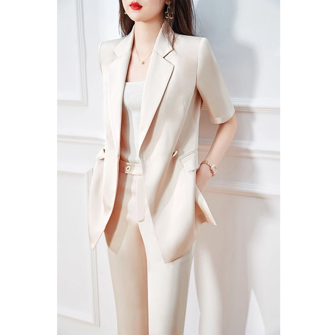 高级感夏季职业正装气质女神范薄款西装套装女微喇叭裤长裤两件套