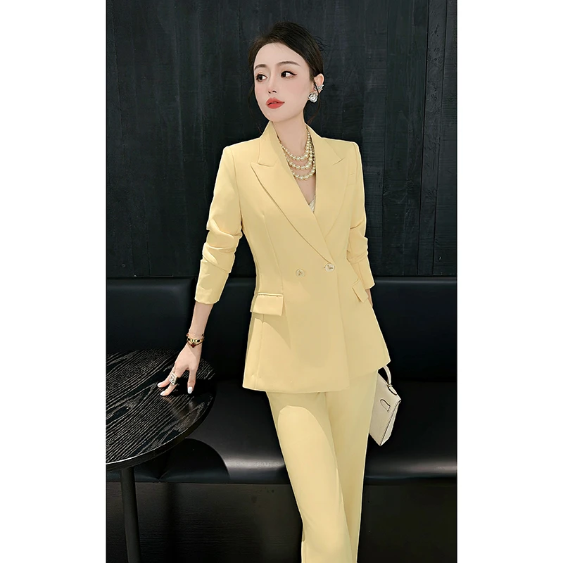 高级感春秋气质女神范修身显瘦正装面试西装外套微喇叭裤子两件套