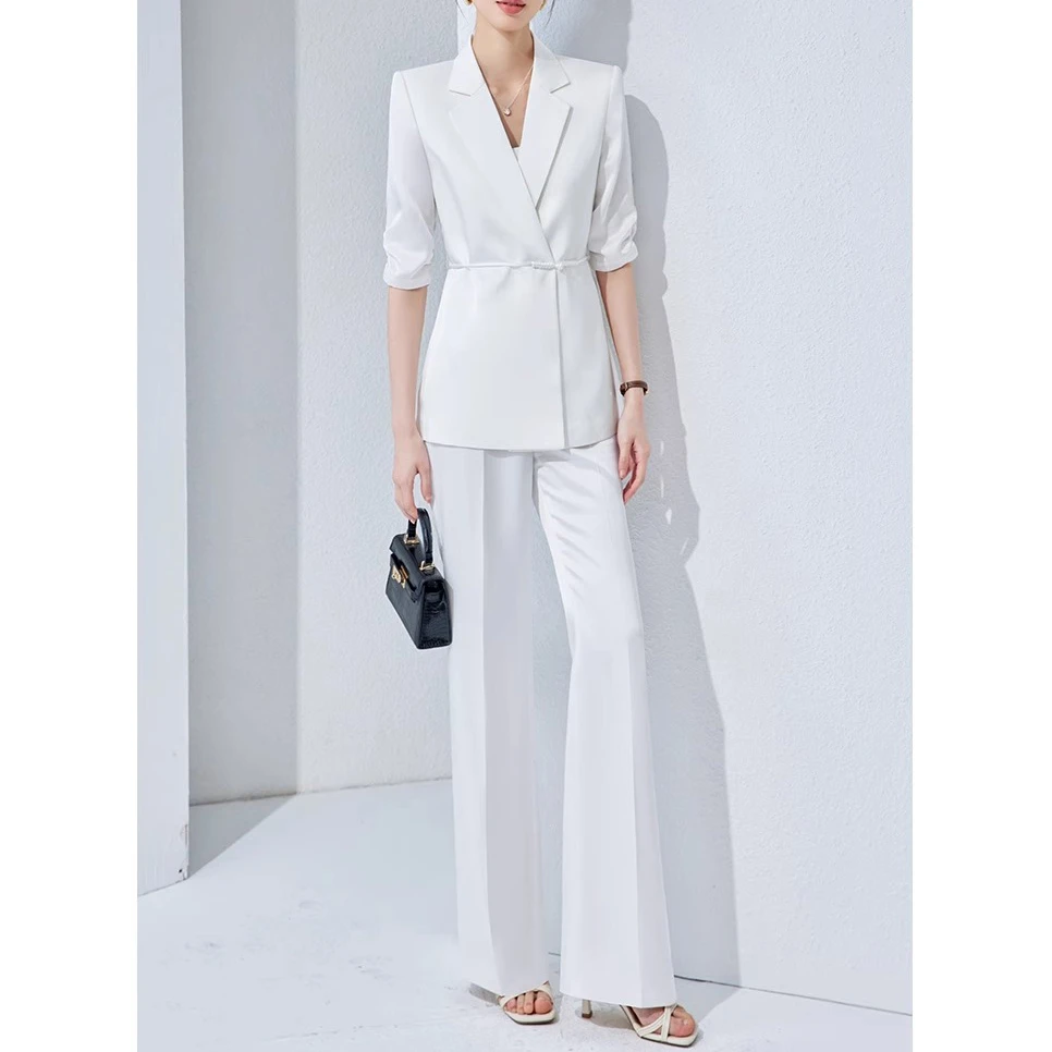白色国风新中式2024夏季新款气质通勤轻奢女神范显瘦西装套装女
