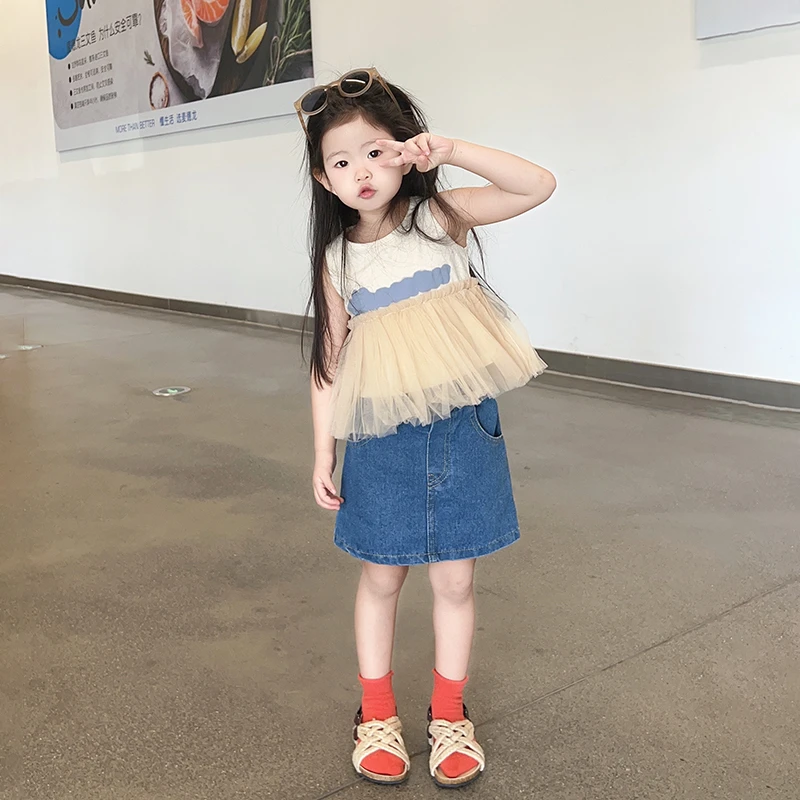 小蜜糖童装直播间女童洋气套装夏季韩版儿童上衣宝宝衣服牛仔裙潮