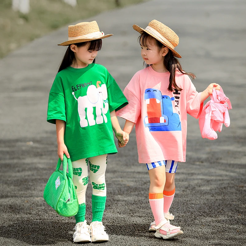 小蜜糖童装儿童T恤洋气卡通2025夏季夏装女童圆领纯棉印花上衣