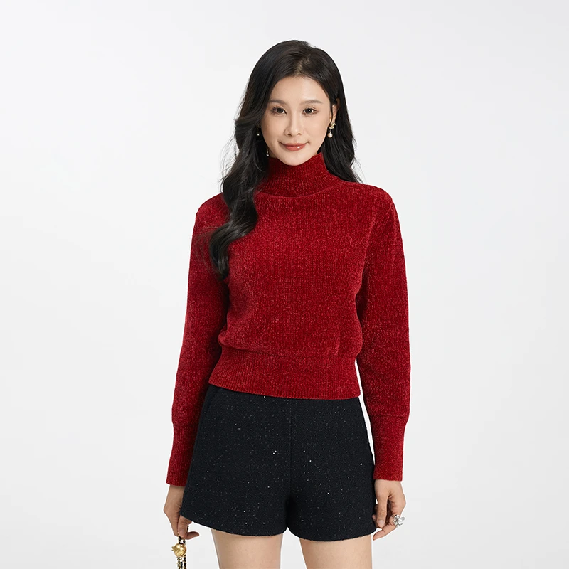 现货 歌莉娅新品  雪尼尔高领套头衫  1E2J5J220