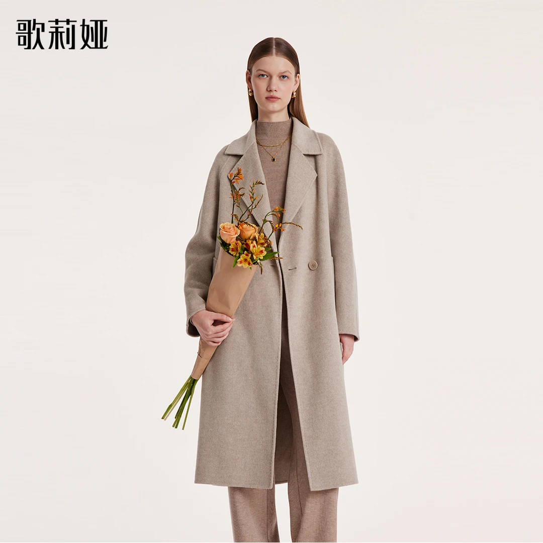 歌莉娅 冬季新品  绵羊毛羊绒双面呢外套  1BCC6N250