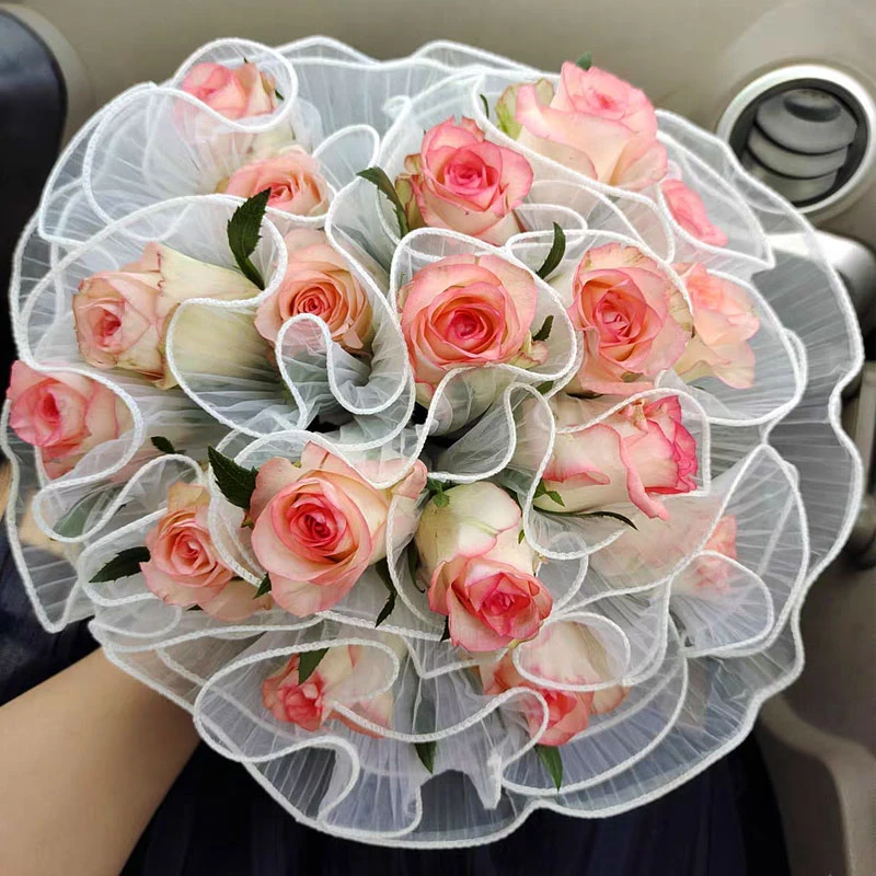 浪花纱仿真珍珠波浪纱鲜花包装纱网红花束包装材料花艺纱
