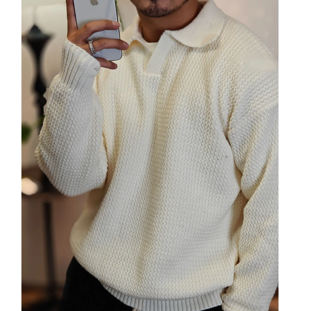 秋冬新款毛衣长袖休闲百搭慵懒风宽松加厚纯色翻领冬季设计感冬季